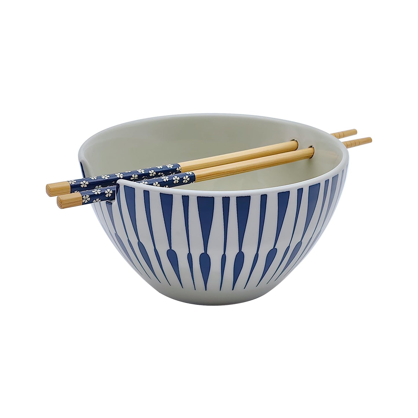 KeQiu 24 Oz Ceramic Japanese Bowl with Non-slip Spoon and Chopsticks, 6 Inch Cereal Bowl for Soup, Oatmeal, Fruit and Rice, Dishwasher & Microwave Safe, Floral & Grassed Pattern