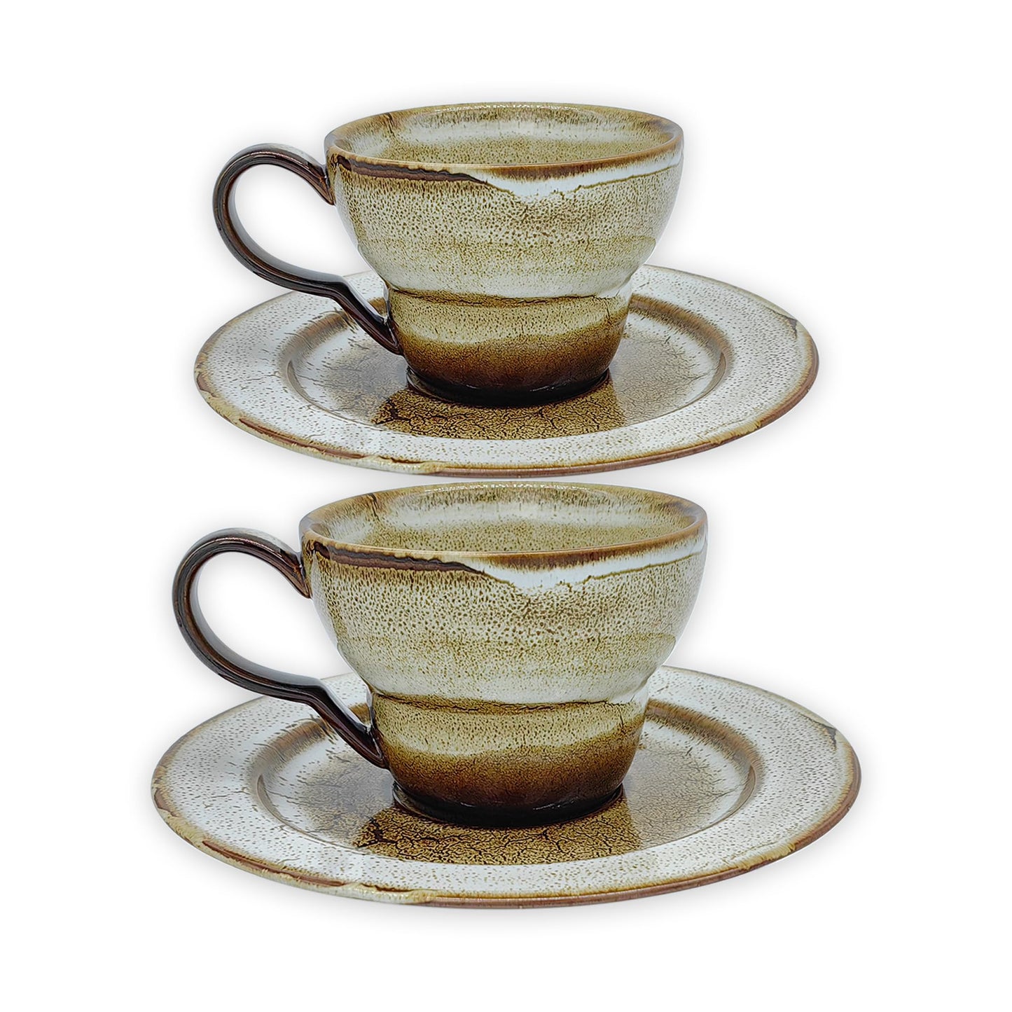 KeQiu Ceramic 8.5 Oz Coffee Cup and Saucer Set of 2, Perfect for Coffee, Cappuccino, Latte, KeQiu Americano,Milk and Tea, Vintage Design,Ideal for Home and Office Use, Microwave and Dishwasher Safe